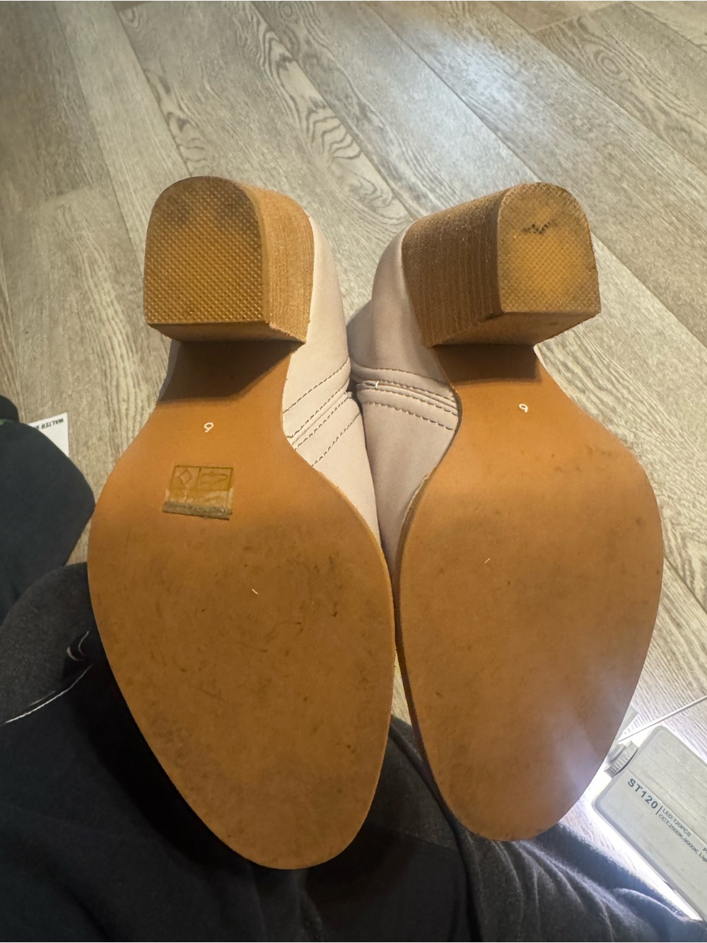 Jeffrey Campbell Cream Leather Ankle Booties with Tan Block Heel Size 6 - Picture 7 of 9